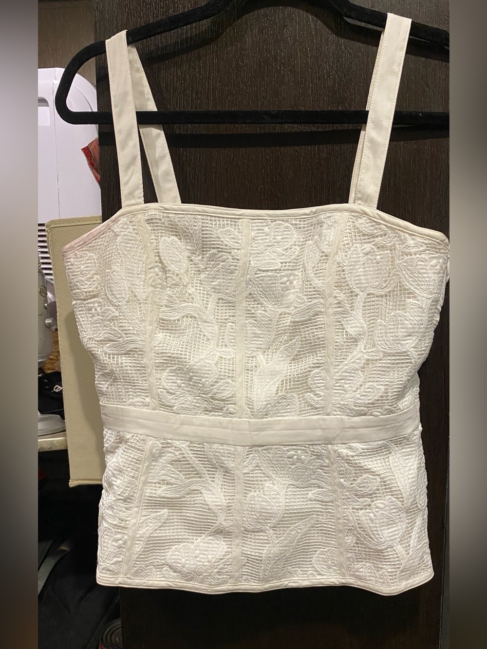 White House Black Market Cream lace Bodice Top 4